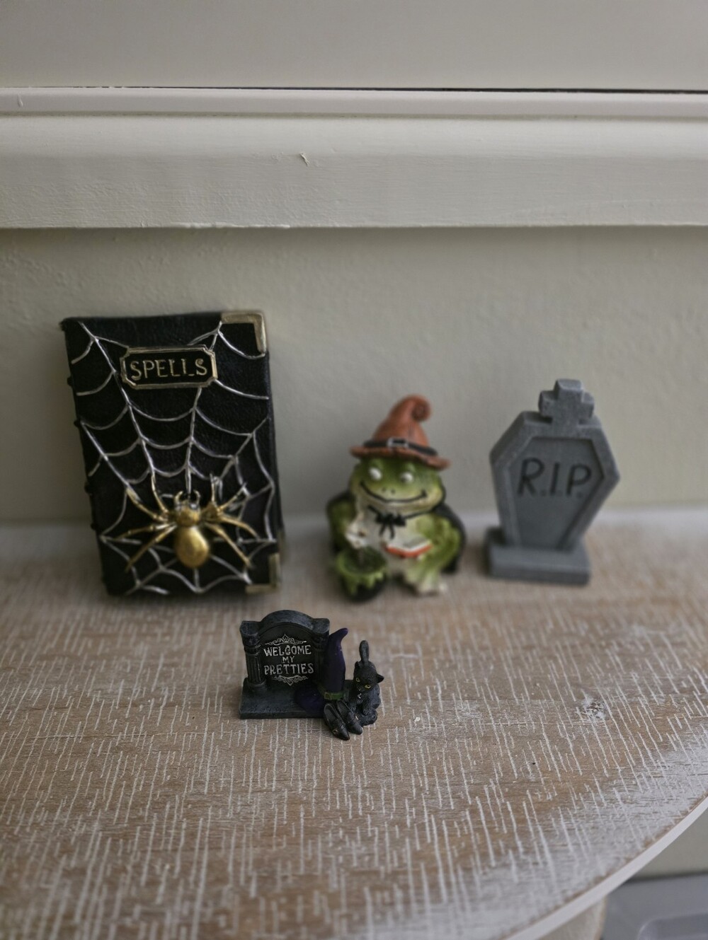 Halloween Spells Book Figurine with Gold Spider - Black